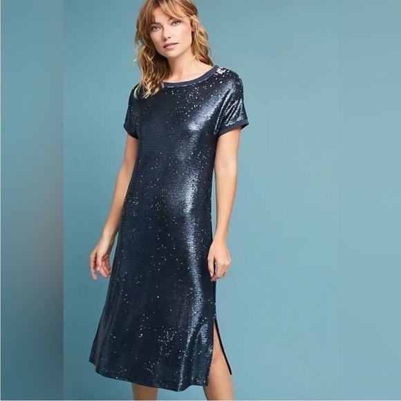 Moulinette Soeurs Interstellar Sequin Navy Midi Dress - Picture 1 of 14